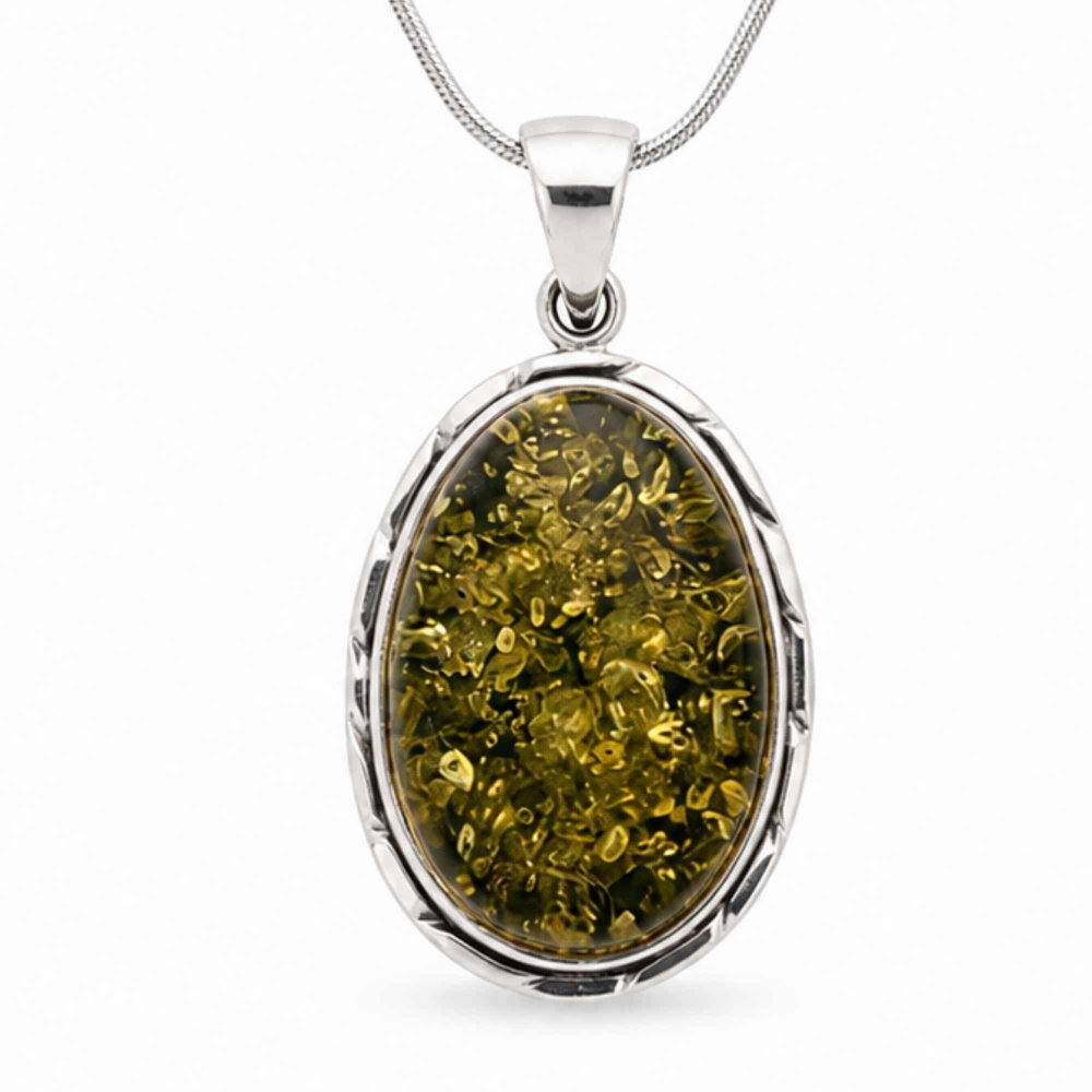 Colier Argint 925 Oval cu Chihlimbar Verde – Echilibru si Energie Pozitiva [1]