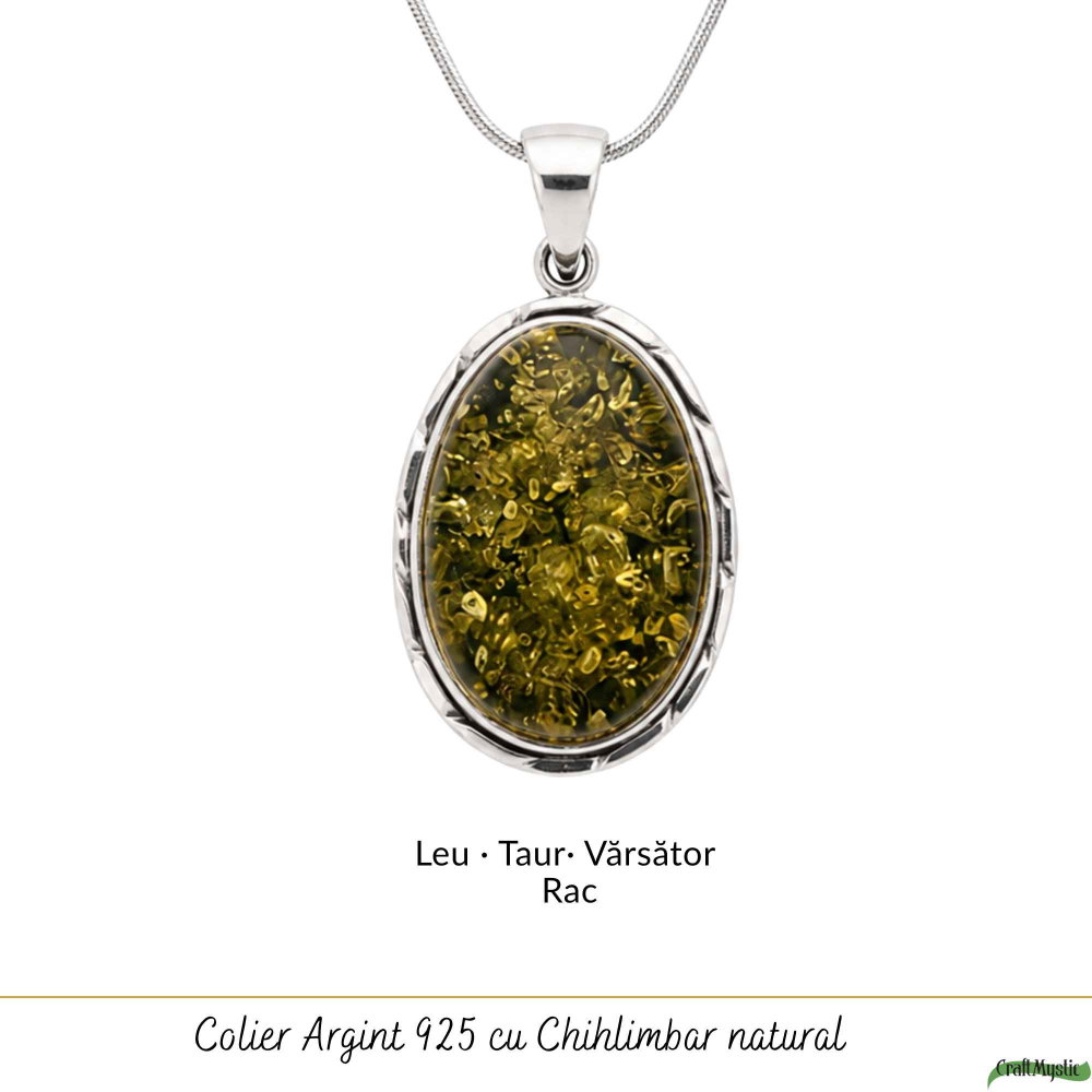 Colier Argint 925 Oval cu Chihlimbar Verde – Echilibru si Energie Pozitiva [5]