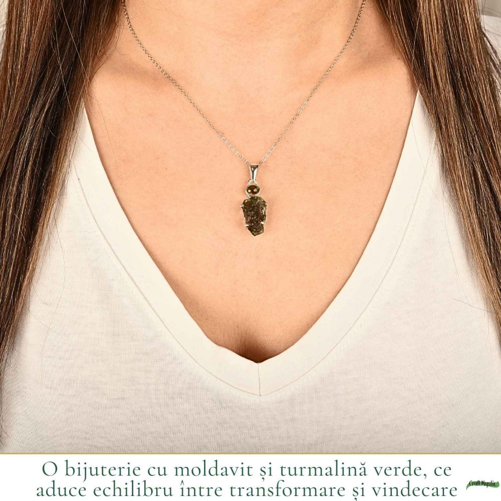 Colier argint 925 cu Moldavit si Turmalina Verde – Echilibru Emotional si Transformare [2]