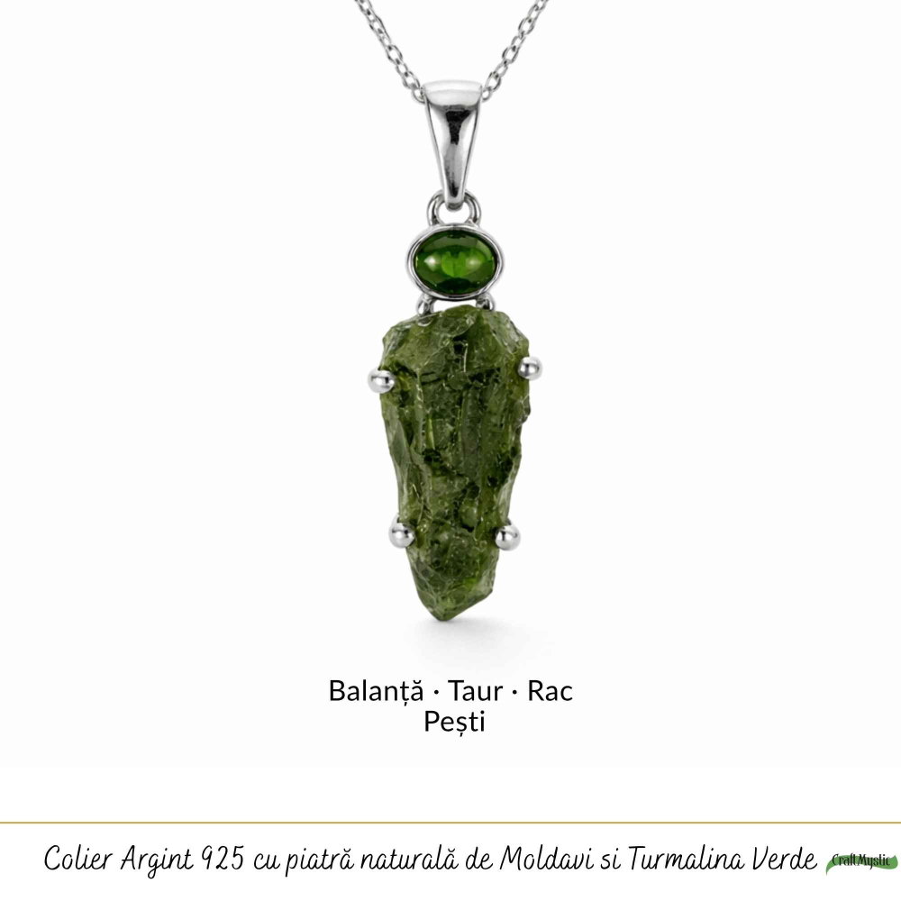 Colier argint 925 cu Moldavit si Turmalina Verde – Echilibru Emotional si Transformare [5]