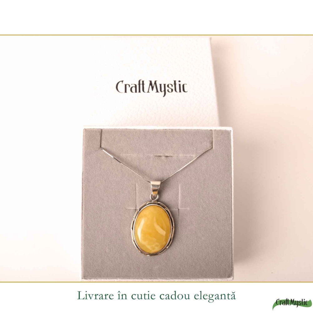 Colier Argint 925 Oval cu Chihlimbar Galben – Energie Pozitiva si Protectie [6]