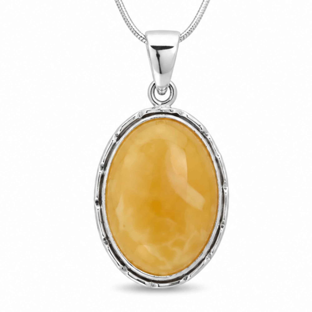 Colier Argint 925 Oval cu Chihlimbar Galben – Energie Pozitiva si Protectie [1]