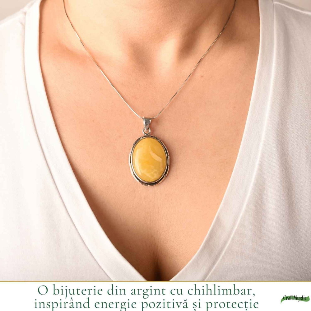 Colier Argint 925 Oval cu Chihlimbar Galben – Energie Pozitiva si Protectie [2]