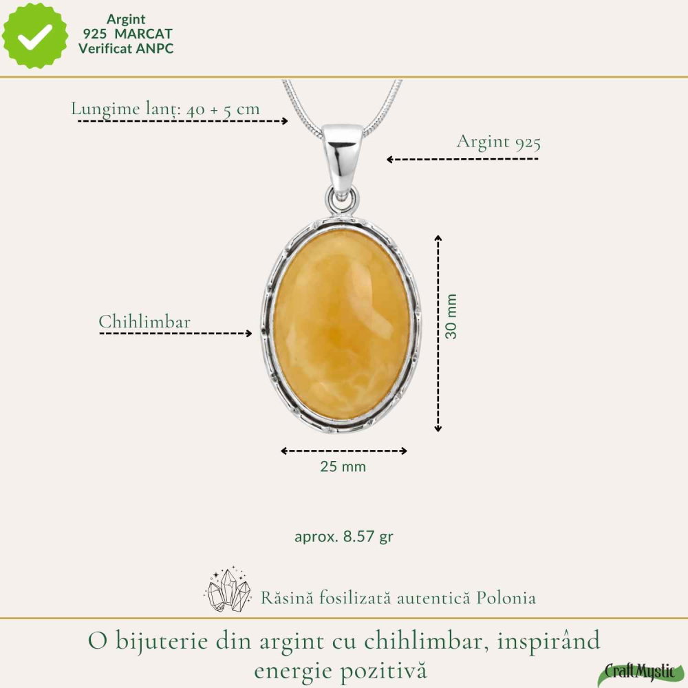 Colier Argint 925 Oval cu Chihlimbar Galben – Energie Pozitiva si Protectie [4]