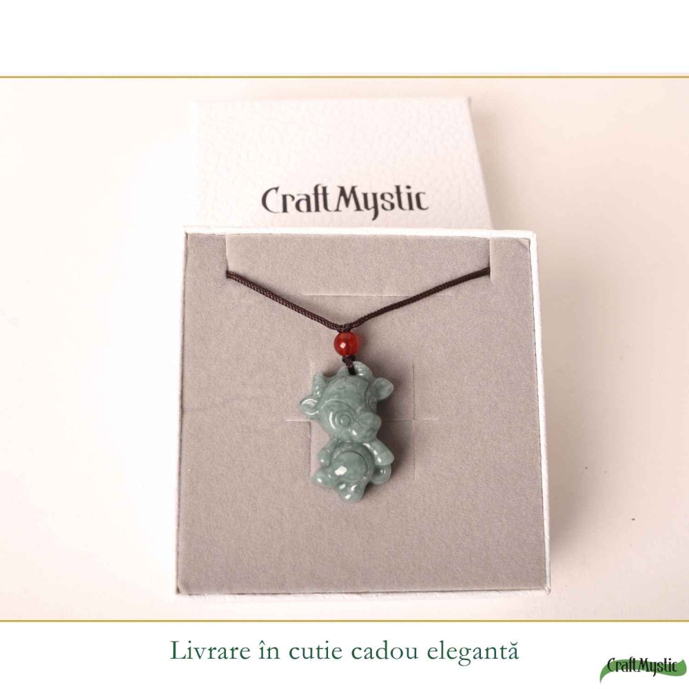 Colier cu Jad Natural in Forma de Vacuta – Armonie, Noroc si Echilibru [6]