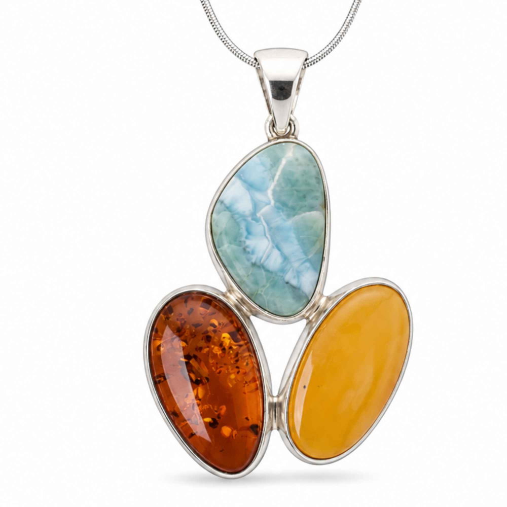 Colier Argint 925 Oval cu Chihlimbar si Larimar – Calm si Echilibru Emotional [1]