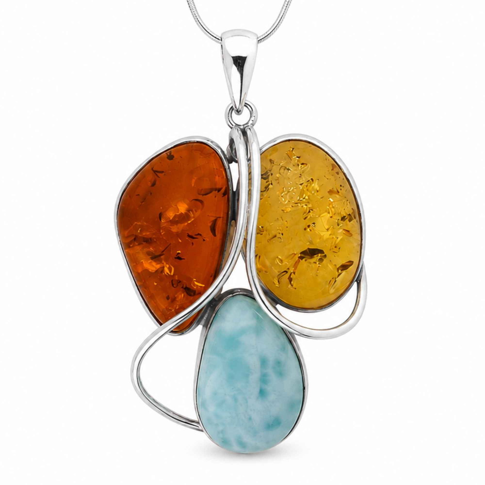 Colier Argint 925 cu Chihlimbar si Larimar – Echilibru si Energie Pozitiva [1]