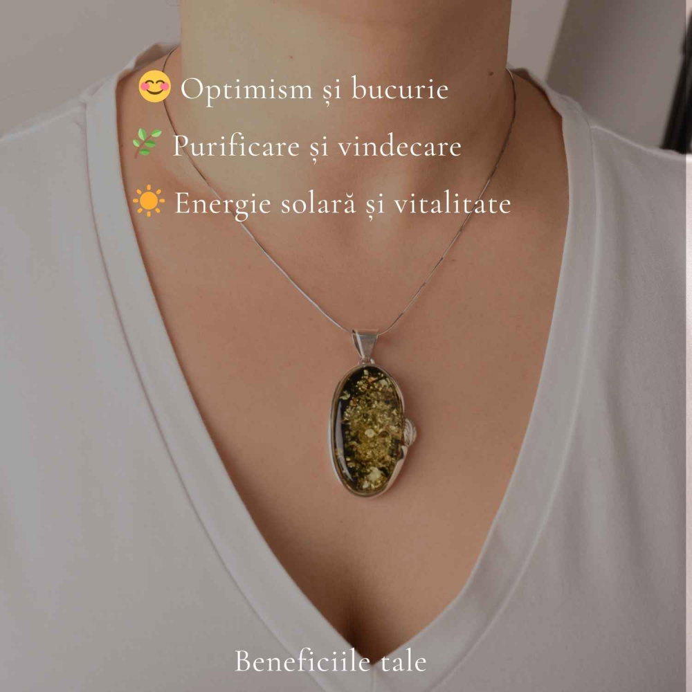 Colier Argint 925 Oval cu Chihlimbar Verde – Protectie si Echilibru Emotional [3]