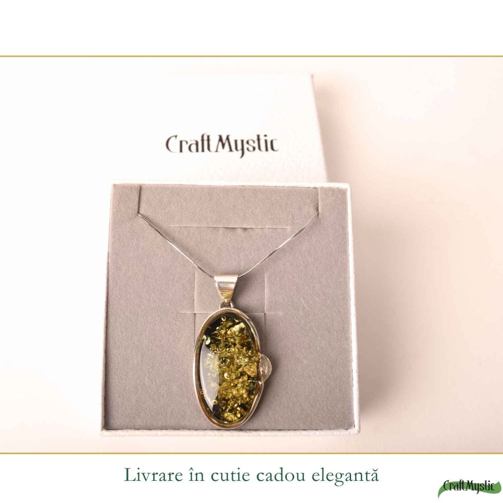 Colier Argint 925 Oval cu Chihlimbar Verde – Protectie si Echilibru Emotional [6]