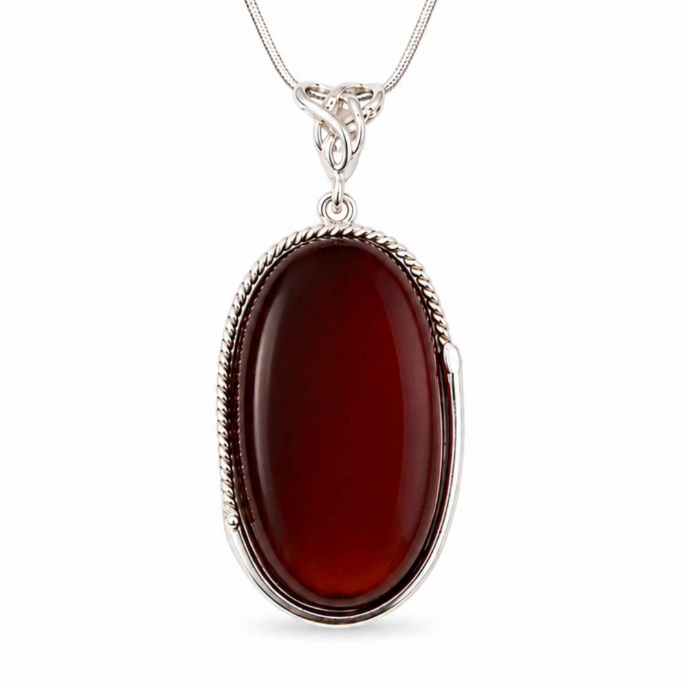 Colier Argint 925 Oval cu Chihlimbar Cherry – Energie Pozitiva si Protectie [1]