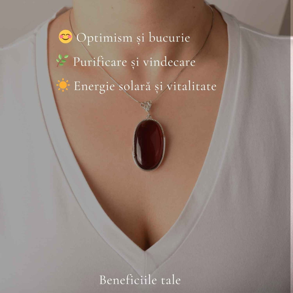 Colier Argint 925 Oval cu Chihlimbar Cherry – Energie Pozitiva si Protectie [3]