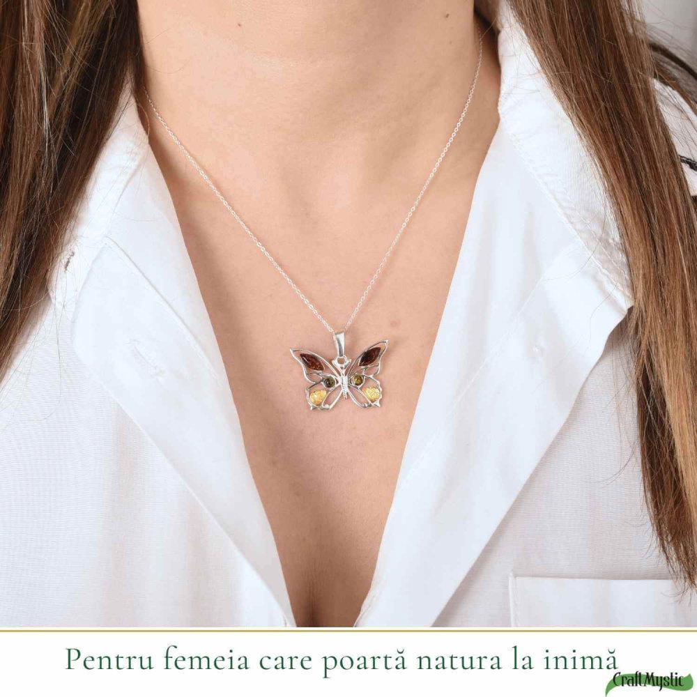 Colier argint 925 fluture cu chihlimbar natural – Transformare si vitalitate [2]