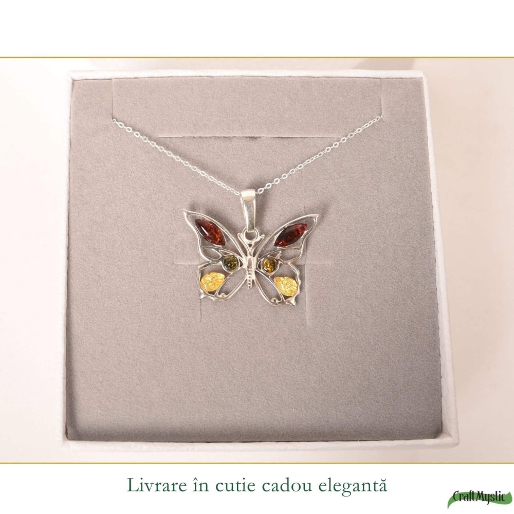 Colier argint 925 fluture cu chihlimbar natural – Transformare si vitalitate [6]