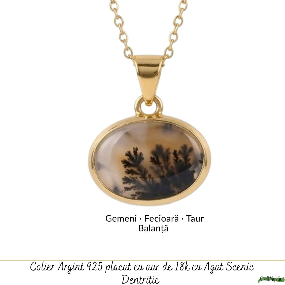 Colier Argint 925 Placat Aur 18K cu Agat Scenic Dendritic Oval – Echilibru si Claritate [5]