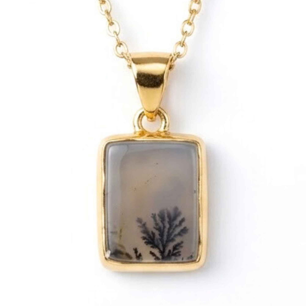 Colier Argint 925 Placat Aur 18K cu Agat Scenic Dendritic Dreptunghi – Echilibru si Claritate [1]