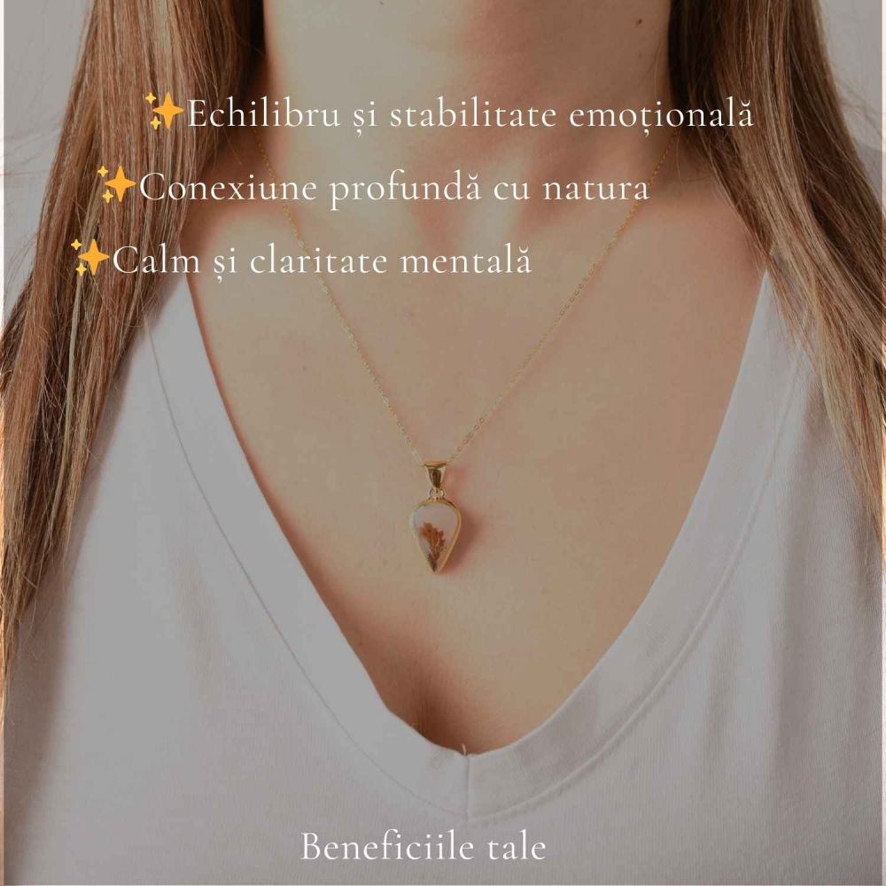 Colier Argint 925 Placat Aur 18K cu Agat Scenic Dendritic Lacrima – Echilibru si Claritate [3]