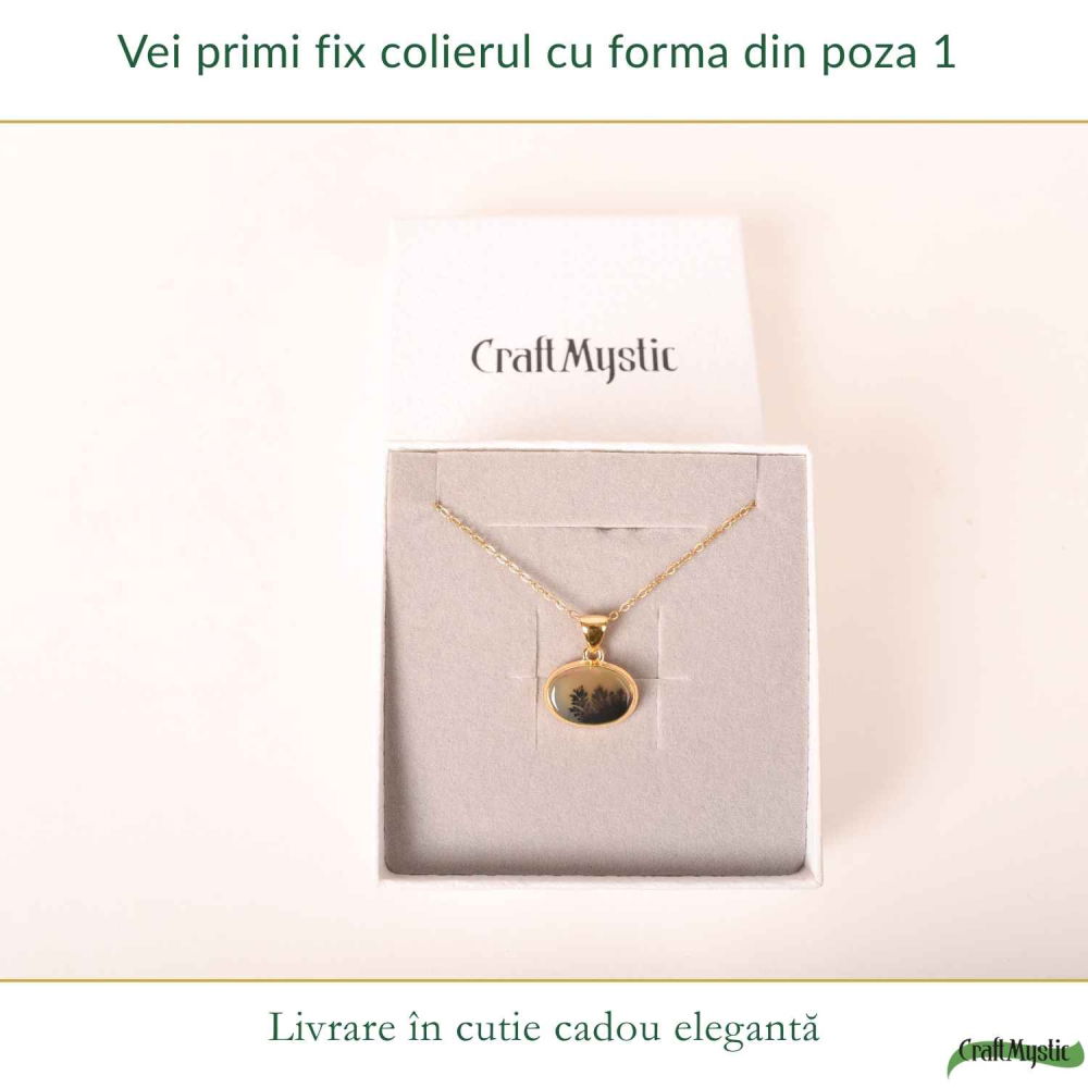 Colier Argint 925 Placat Aur 18K cu Agat Scenic Dendritic Oval – Echilibru si Claritate [6]