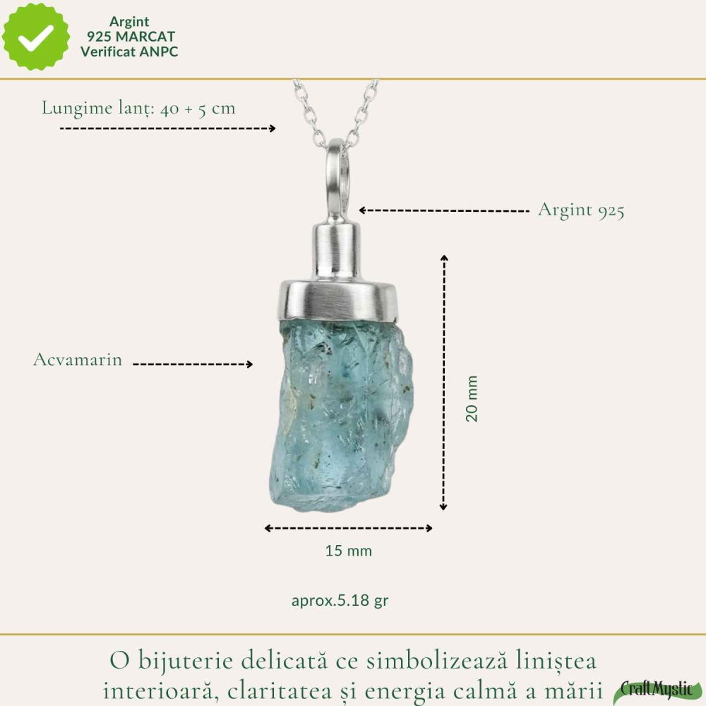 Colier Argint 925 cu Acvamarin Brut Natural – Claritate si Calm Interior [4]