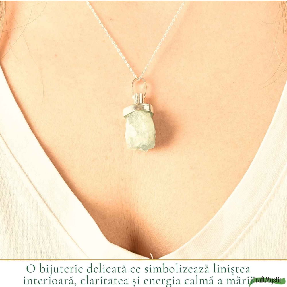 Colier Argint 925 cu Acvamarin Brut Natural – Claritate si Calm Interior [2]