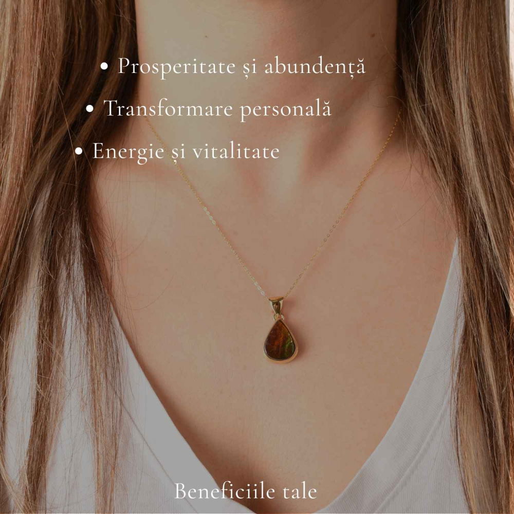 Colier Argint 925 Placat Aur 18K cu Amolit Natural Lacrima – Prosperitate si Energie Pozitiva [3]
