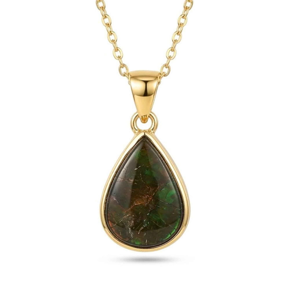 Colier Argint 925 Placat Aur 18K cu Amolit Natural Lacrima – Prosperitate si Energie Pozitiva [1]