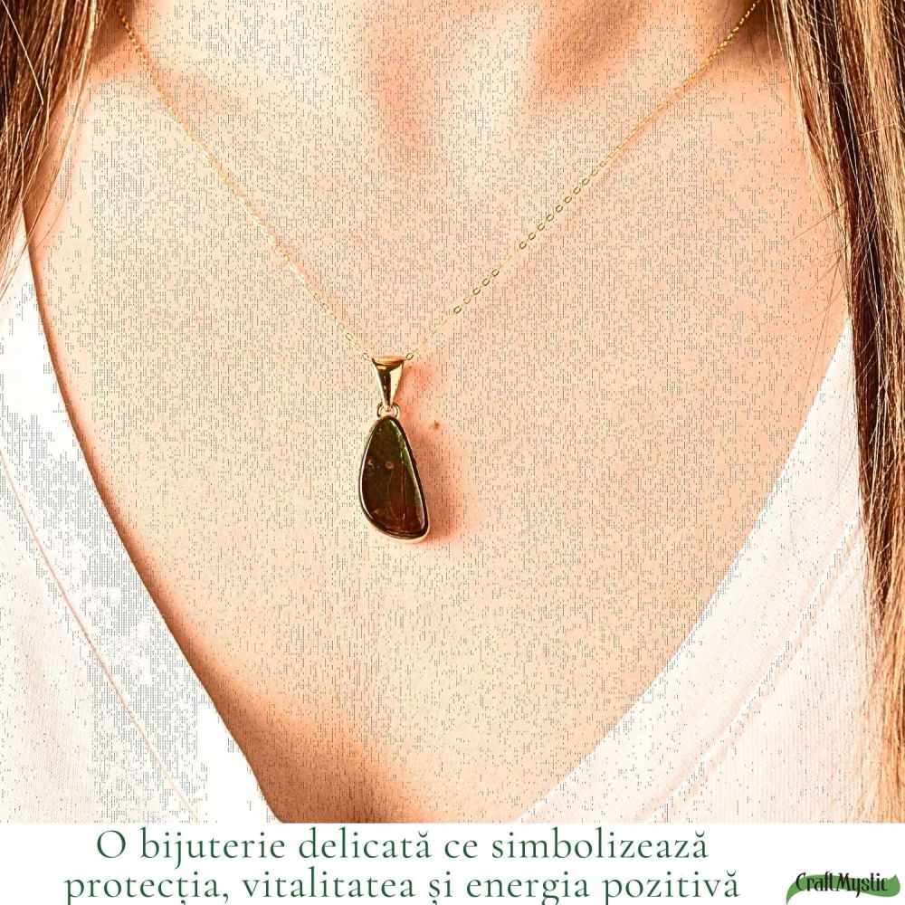 Colier Argint 925 Placat Aur 18K cu Amolit Natural – Prosperitate si Energie Pozitiva [2]