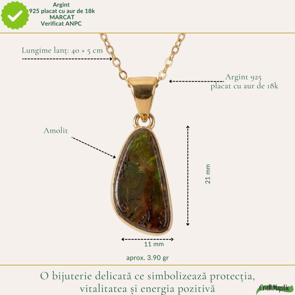 Colier Argint 925 Placat Aur 18K cu Amolit Natural – Prosperitate si Energie Pozitiva [4]