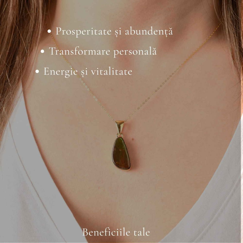 Colier Argint 925 Placat Aur 18K cu Amolit Natural – Prosperitate si Energie Pozitiva [3]