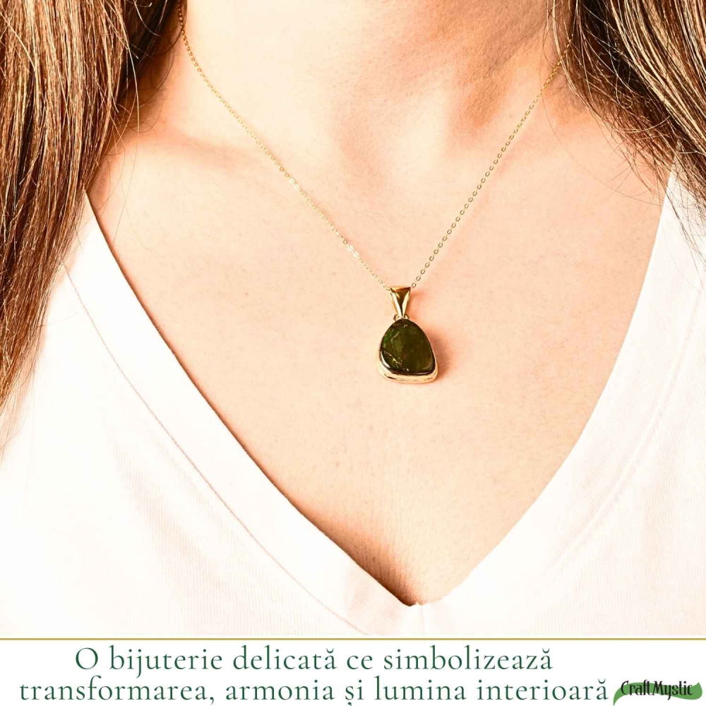 Colier Argint 925 Placat Aur 18K cu Amolit Natural Brut – Energie, Prosperitate si Protectie [2]