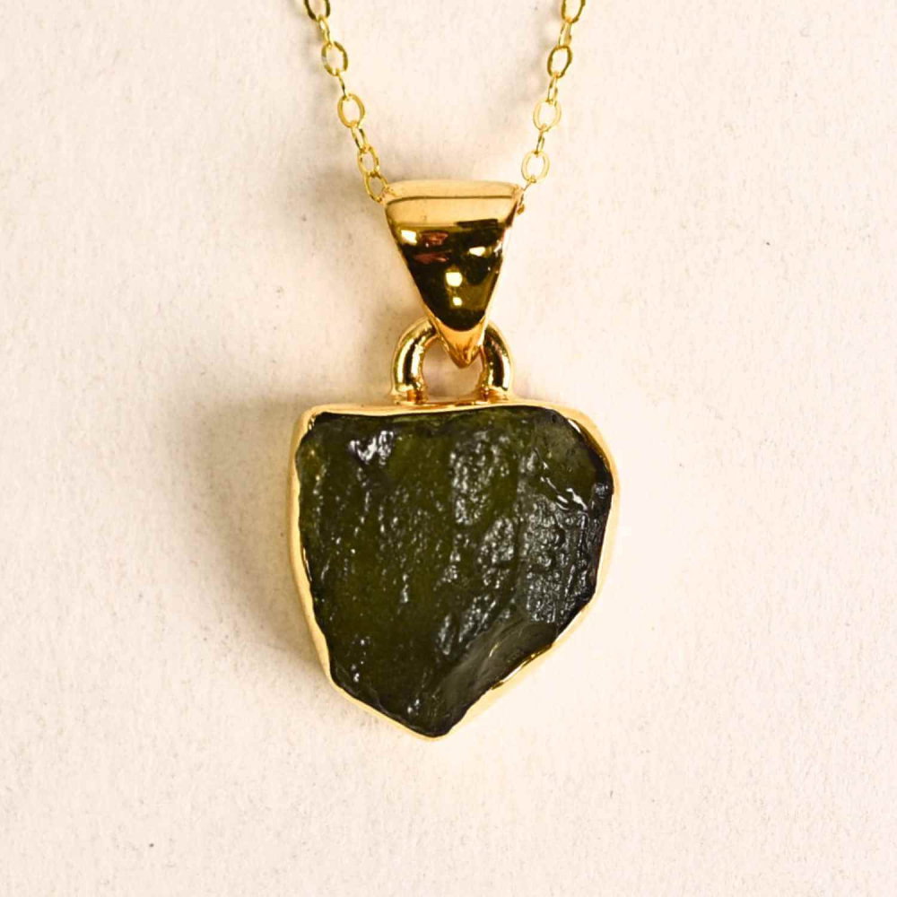 Colier argint 925 placat cu aur 18k cu Moldavit natural – 2.27 g | Transformare si protectie energetica [1]