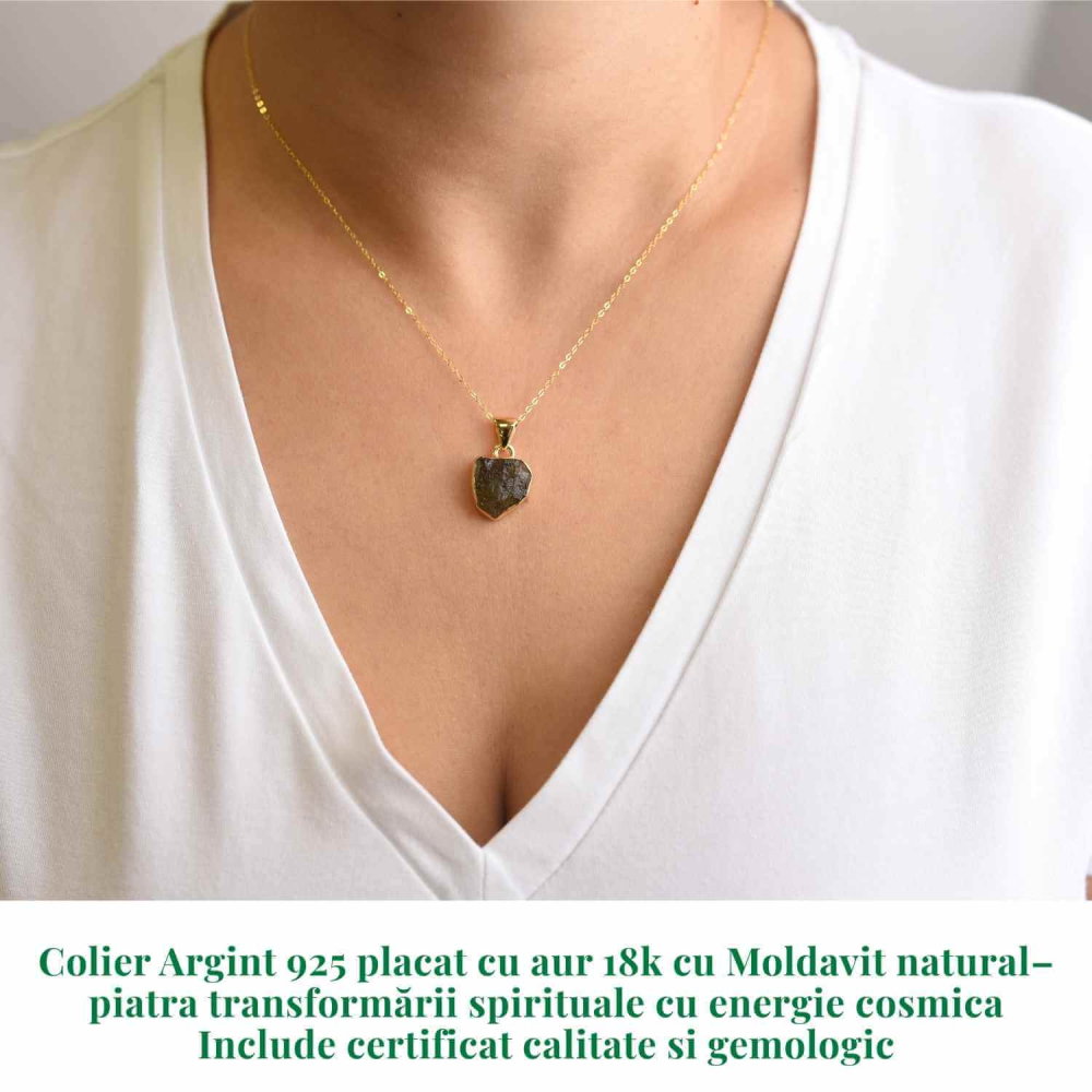 Colier argint 925 placat cu aur 18k cu Moldavit natural – 2.27 g | Transformare si protectie energetica [2]