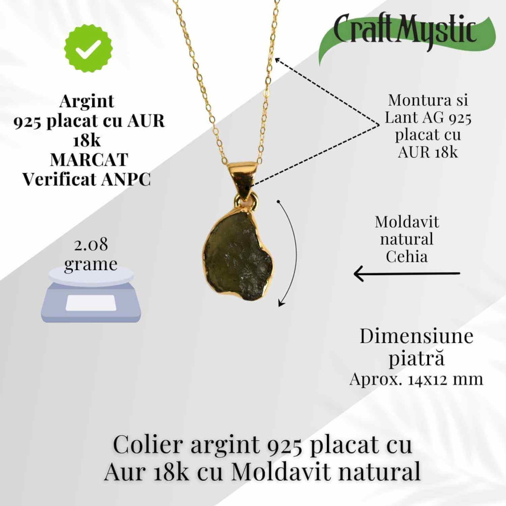 Colier argint 925 placat aur 18k cu Moldavit – transformare rapida – 2.08 g [3]