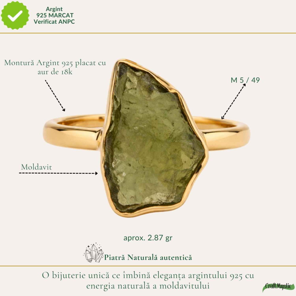Inel moldavit brut neuniform placat cu aur de18K , M5/49 – transformare si claritate interioara [4]