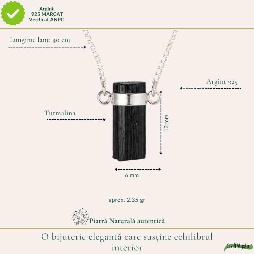 Colier Argint 925 cu Turmalina Neagra Bruta – Protectie si Ancorare Zilnica [4]