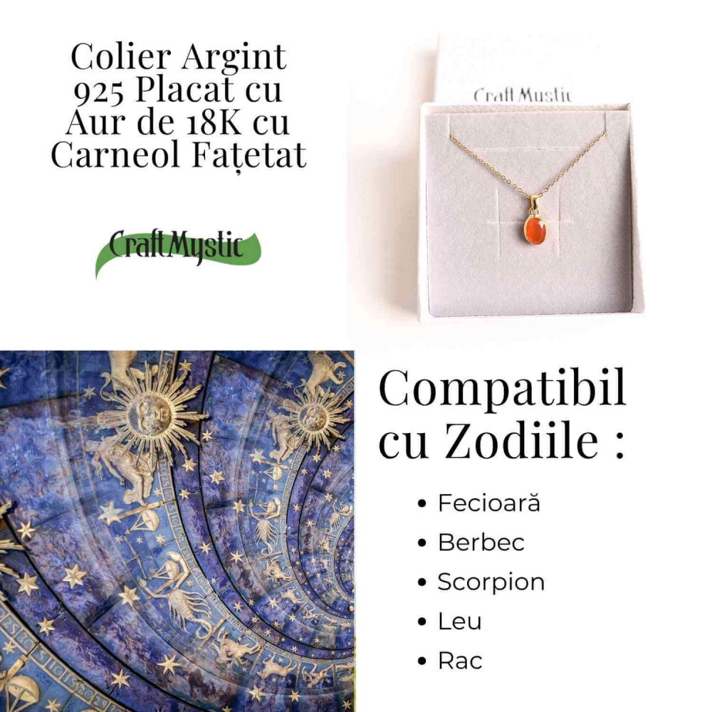 Colier Argint 925 Placat cu Aur 18K cu Carneol Oval – Energie si Vitalitate Zilnica [4]