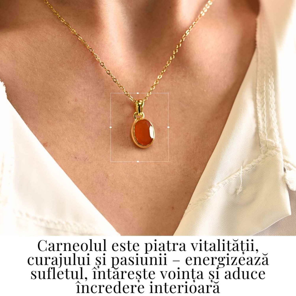 Colier Argint 925 Placat cu Aur 18K cu Carneol Oval – Energie si Vitalitate Zilnica [2]