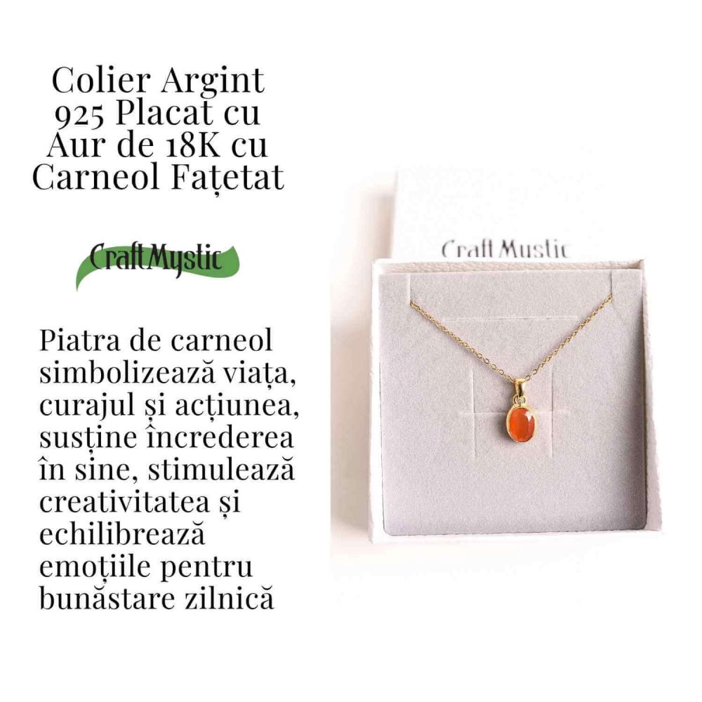 Colier Argint 925 Placat cu Aur 18K cu Carneol Oval – Energie si Vitalitate Zilnica [3]