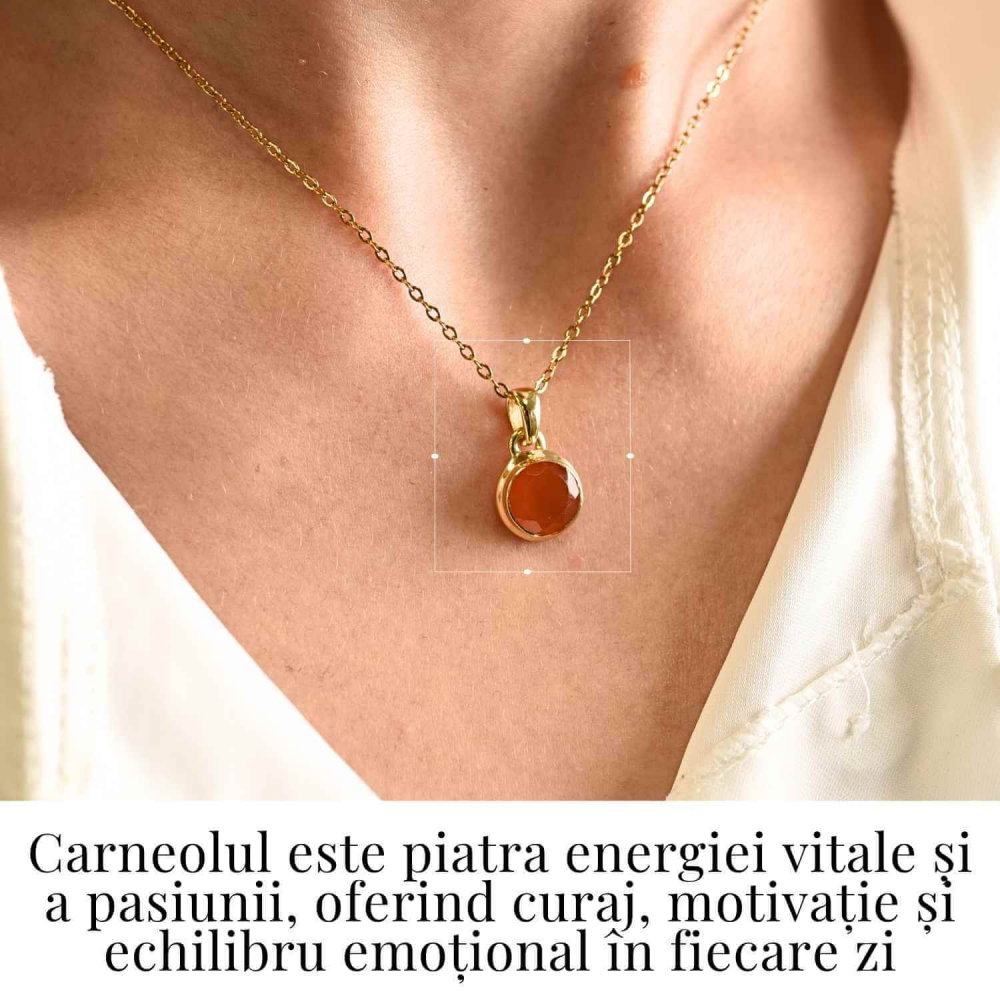 Colier Argint 925 Aur 18K cu Carneol Rotund – Energie si Curaj Zilnic [2]