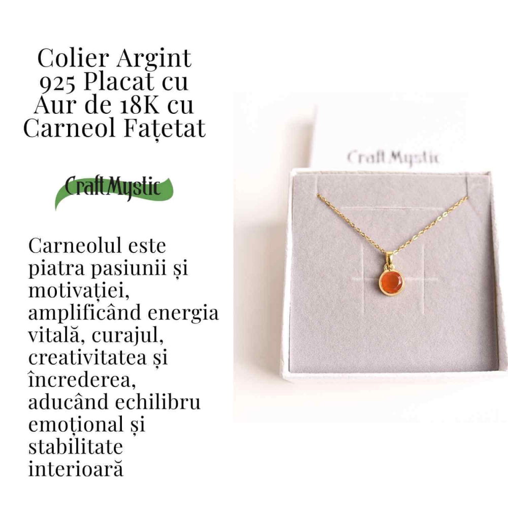 Colier Argint 925 Aur 18K cu Carneol Rotund – Energie si Curaj Zilnic [3]