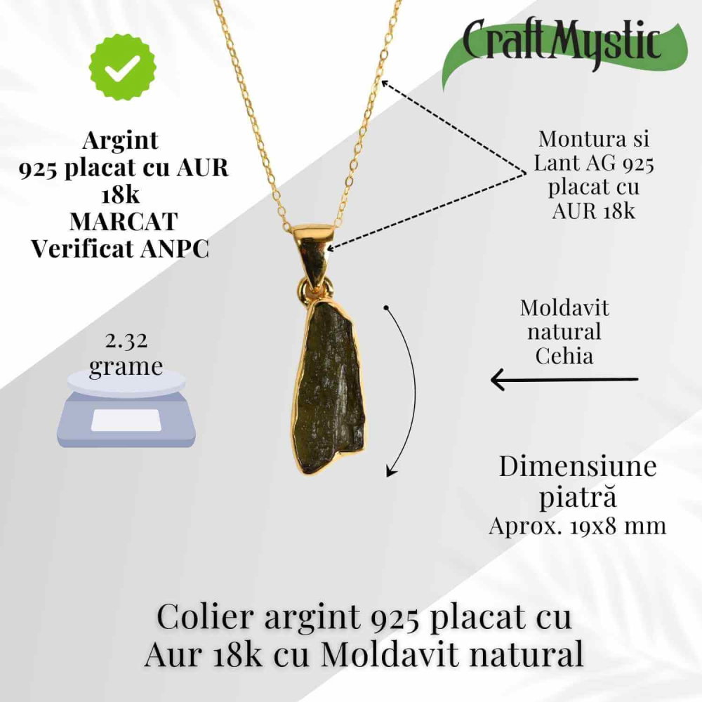 Colier Moldavit natural – Argint 925 placat cu Aur 18k, 2.32g [3]