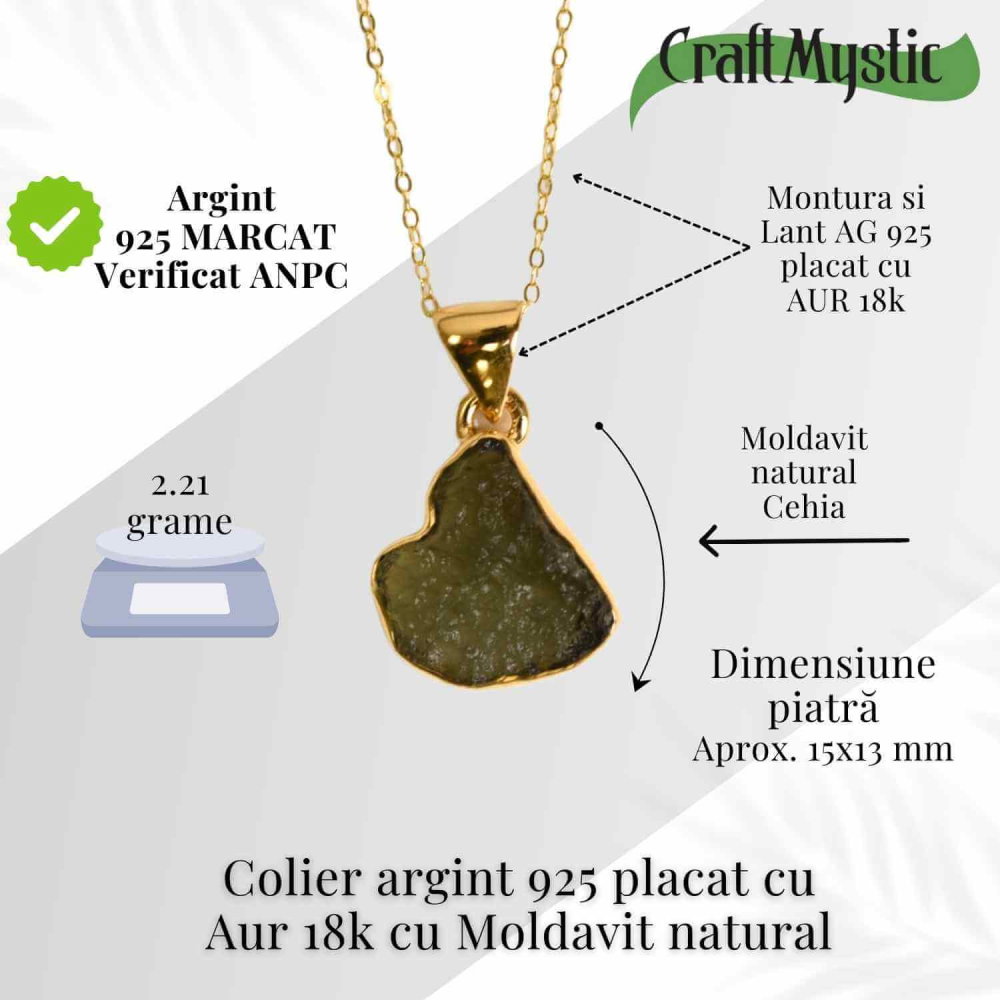 Colier argint 925 placat aur 18k cu Moldavit natural - 2.21 g [3]