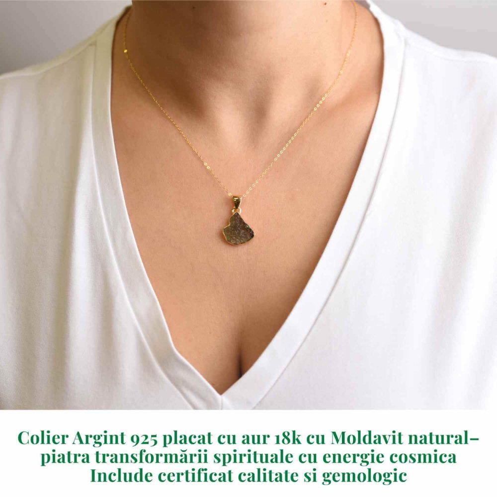 Colier argint 925 placat aur 18k cu Moldavit natural - 2.21 g [2]
