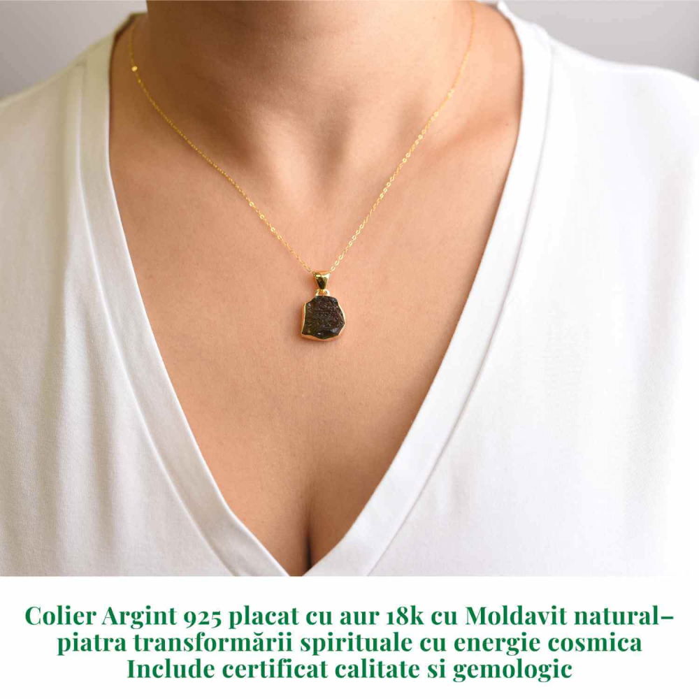 Colier Moldavit natural 2.76 grame – Transformare si energie cosmica - Argint 925 placat cu aur 18k [2]