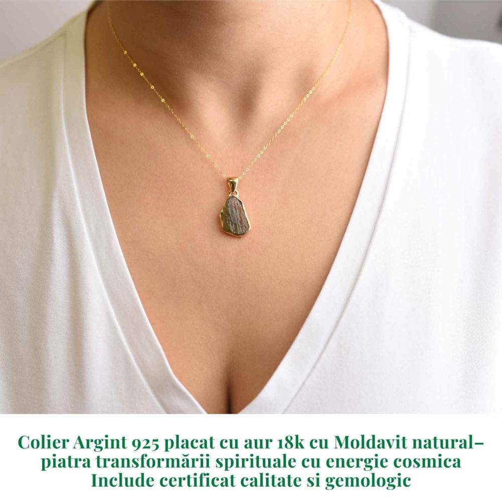 Colier argint 925 placat aur 18k cu Moldavit natural 2.17 g – Accelereaza transformarea personala [2]
