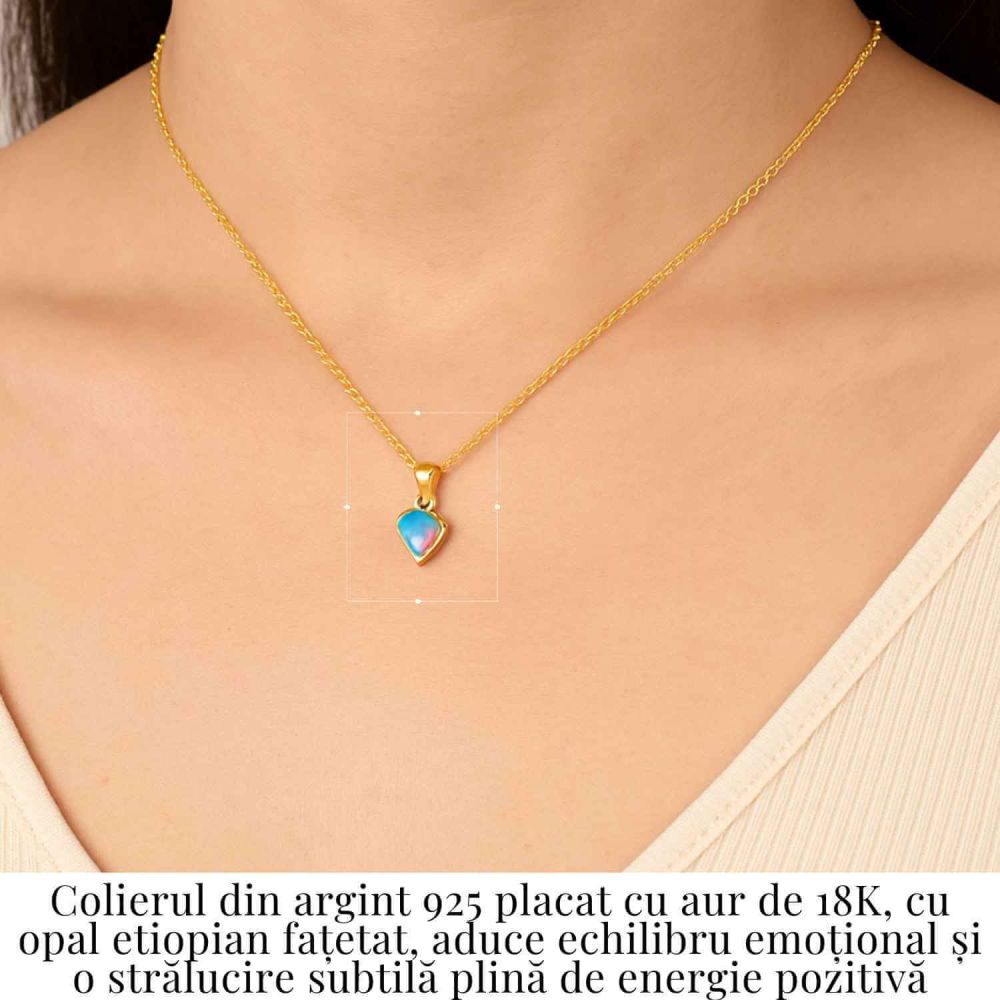 Colier Argint 925 placat cu aur 18K cu Opal Etiopian Fatetat in Forma de Diamant – Lumina, Intuitie si Feminin Sacru [2]