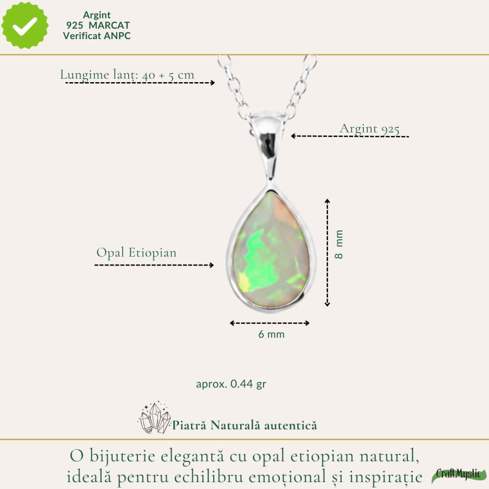 Colier Argint 925 cu Opal Etiopian Lacrima – Intuitie si Echilibru Emotional [4]