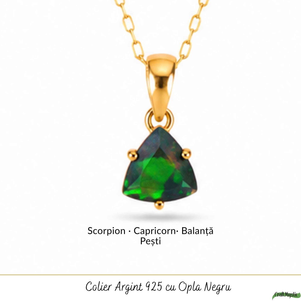 Colier Argint 925 Placat cu Aur 18K cu Opal Negru Triunghi – Protectie si Claritate [5]