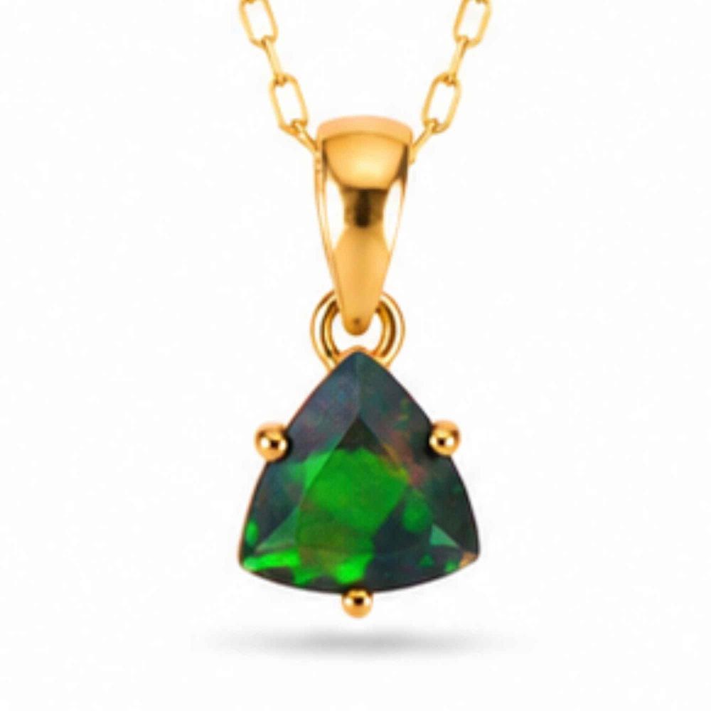 Colier Argint 925 Placat cu Aur 18K cu Opal Negru Triunghi – Protectie si Claritate [1]