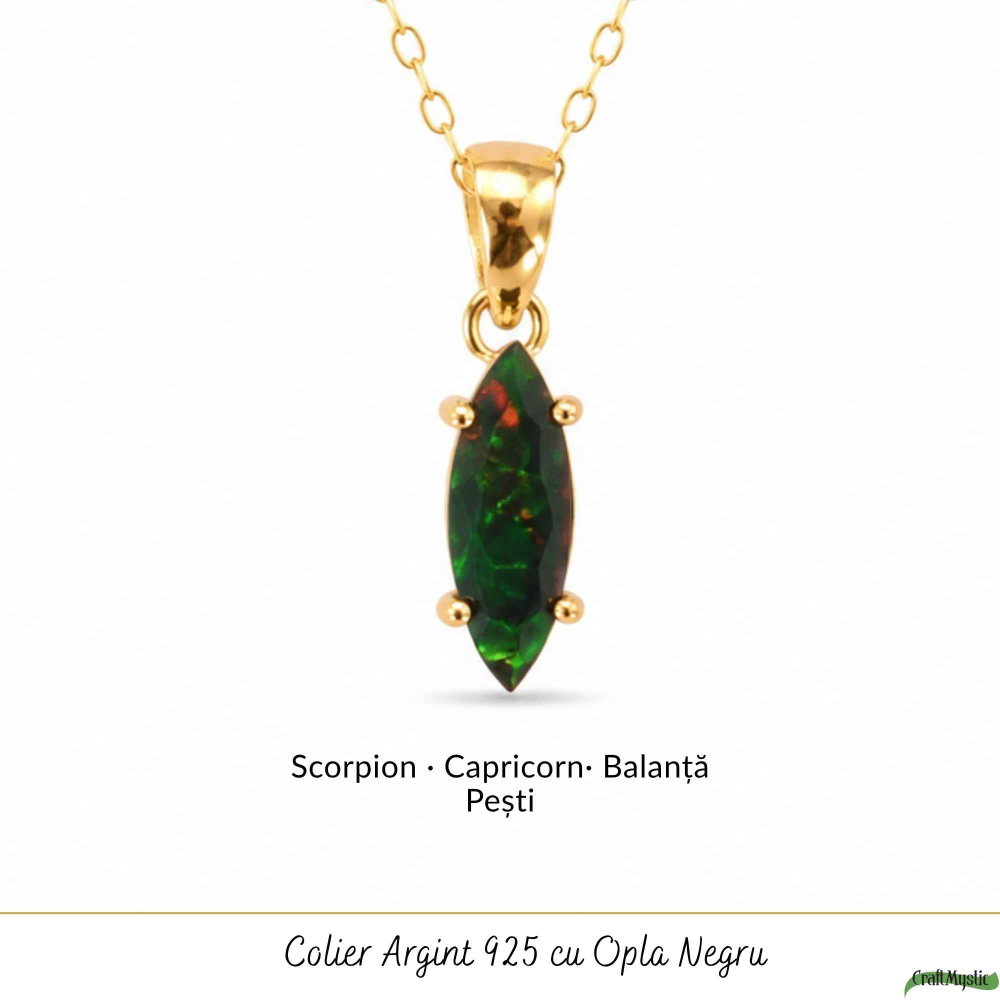 Colier Delicat din Argint 925 Placat cu Aur 18K cu Opal Negru – Eleganta si Protectie [5]