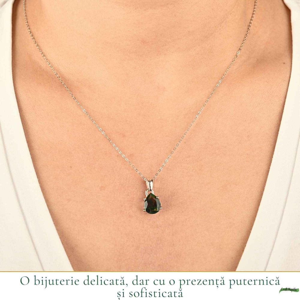 Colier Argint 925 cu Opal Negru Lacrima – Eleganta si Protectie Energetica [2]
